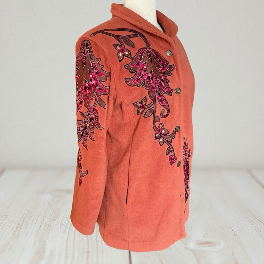 Vintage Bob Mackie Wearable Art Embroidered Fleece Jacket Sz S Lined w Pockets